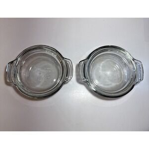 Vtg Set 2 Anchor Hocking Fire King 12oz Single Serve Clear Casserole Dish W Lids